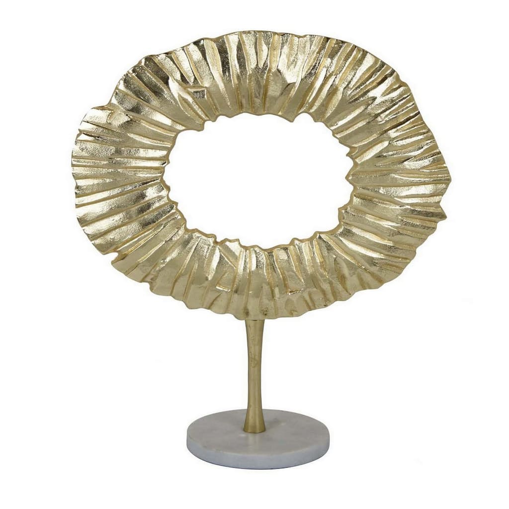23 Inch Modern Tabletop Decorative Statue, Solid Ring Design, Gold Metal