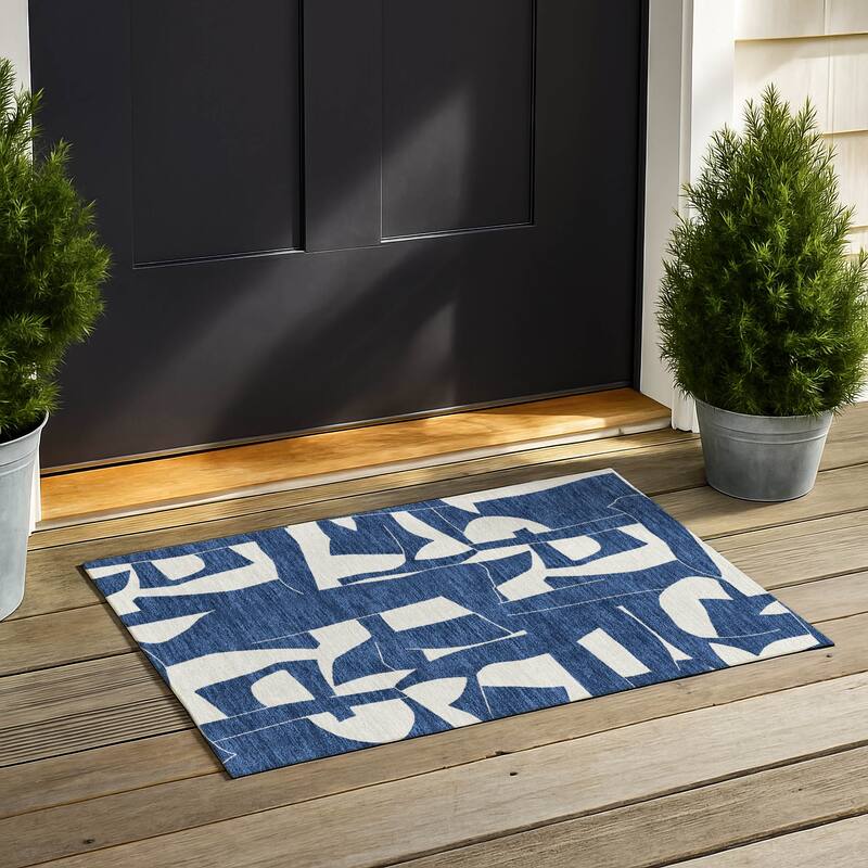 Machine Washable Indoor/ Outdoor Modern Creede Chantille Rug - Navy - 1'8" x 2'6"