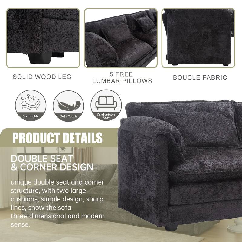 Chenille Fabric L-Shape Comfy Oversized three-seat Modular Sectional Sofa