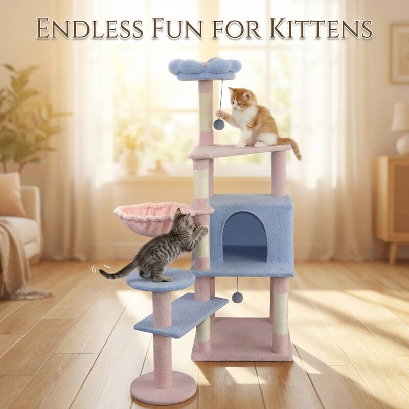 Flower Cat Tree With Large Condo Removable Flower Cushion And Hammock