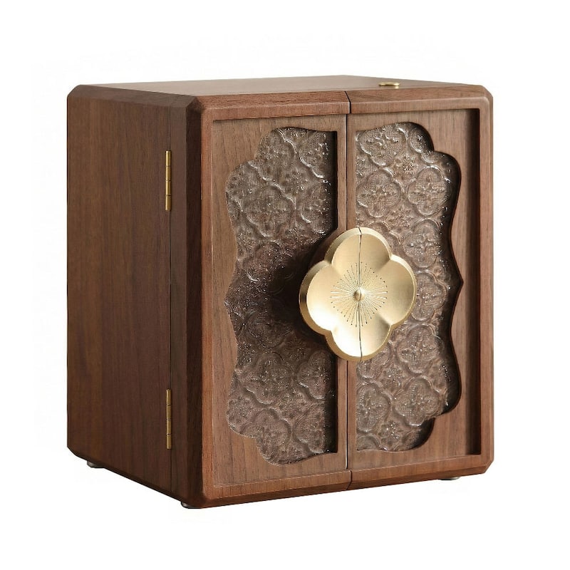 Modern Walnut Color Double-Door with Begonia Locking 5-Layer Jewelry Box - 9.06