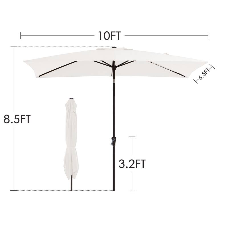 6.5*10ft Rectangular Patio Market Umbrella with Crank & Tilt, UV & Water-Resistant Canopy