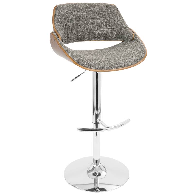 Carson Carrington Svetlana Adjustable Bar Stool with Rounded T Footrest (Set of 3) - Grey Noise Fabric/Walnut/Chrome