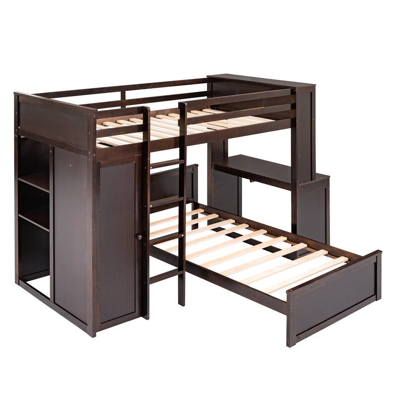 Pine Loft Bed with Stand-alone Bed and Storage