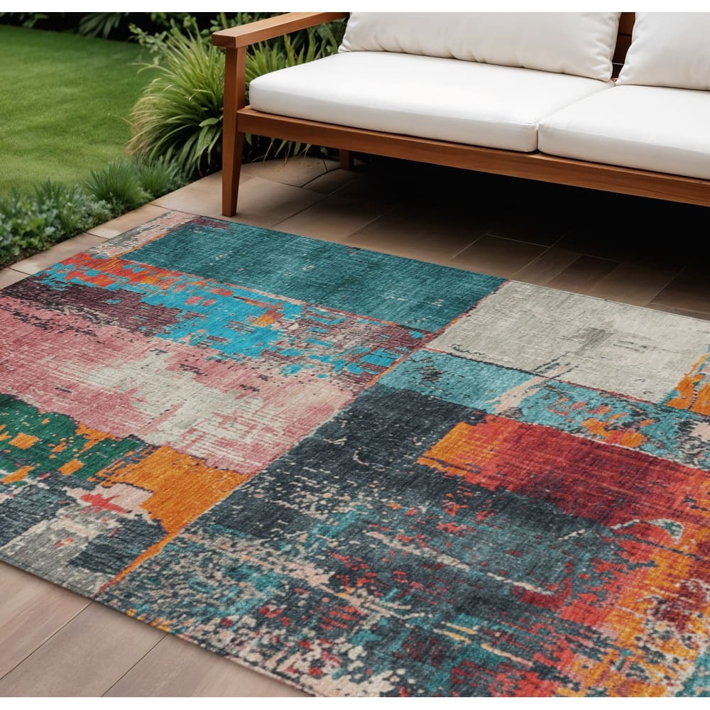 HomeRoots Abstract Transitional Rectangle Outdoor Rug
