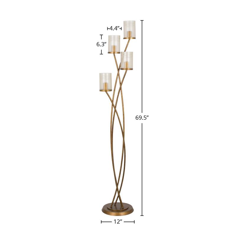 70" 4-Light Metal Floor Lamp, Painted Antique Gold