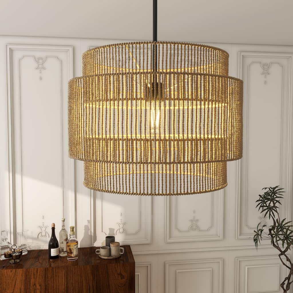 Boho Woven Chandelier Light Lantern Pendant Lamp