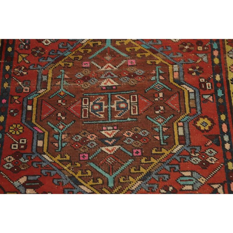 Hand Knotted Oriental 100% Wool Carpet Traditional Geometric Oranges & Rust Ardebil Runner Rug - 10' 11'' X 2' 11''