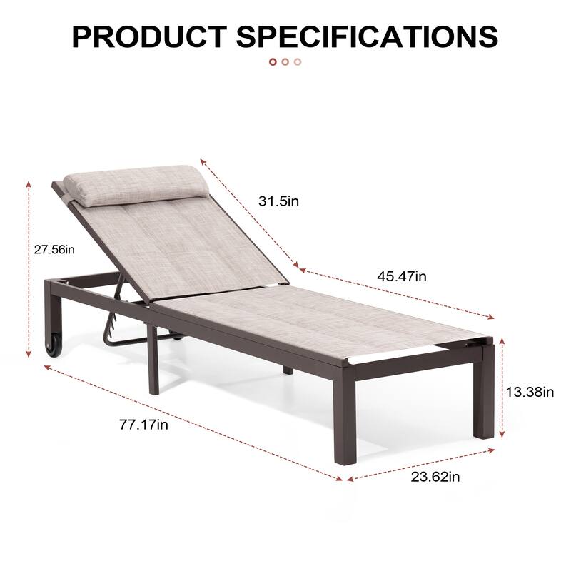 Outdoor Aluminum Chaise Lounge Adjustable Foldable Lounge Chairs