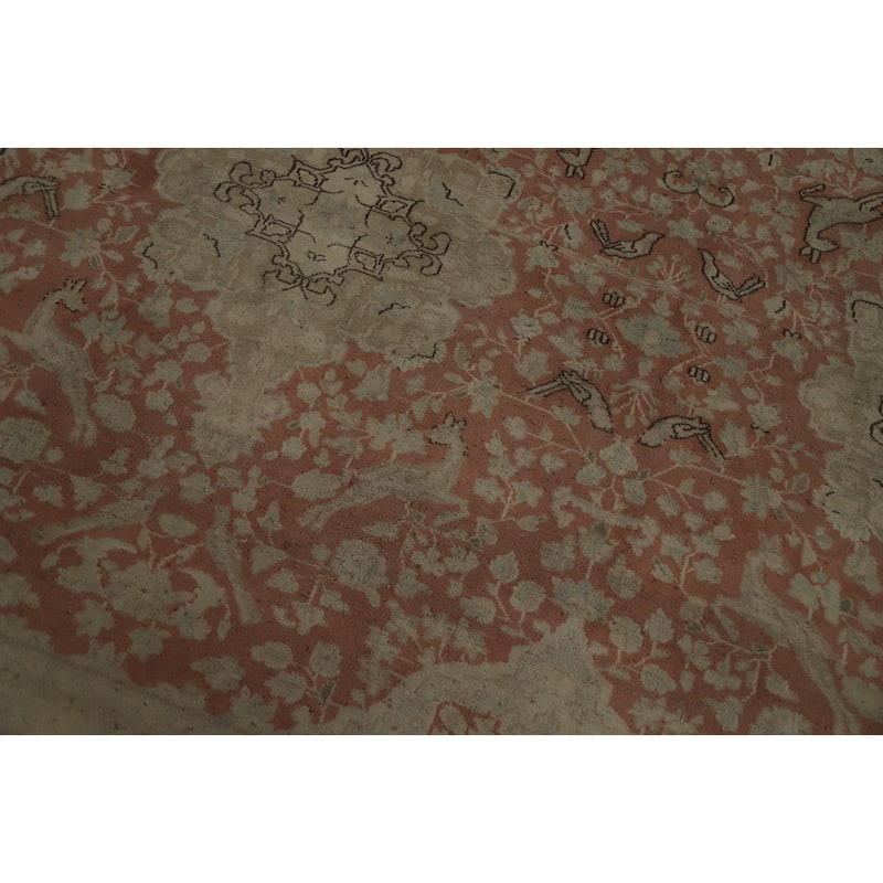 Hand Knotted Oriental 100% Wool Carpet Traditional Floral Pink Kerman Area Rug - 12' 8'' X 9' 8''