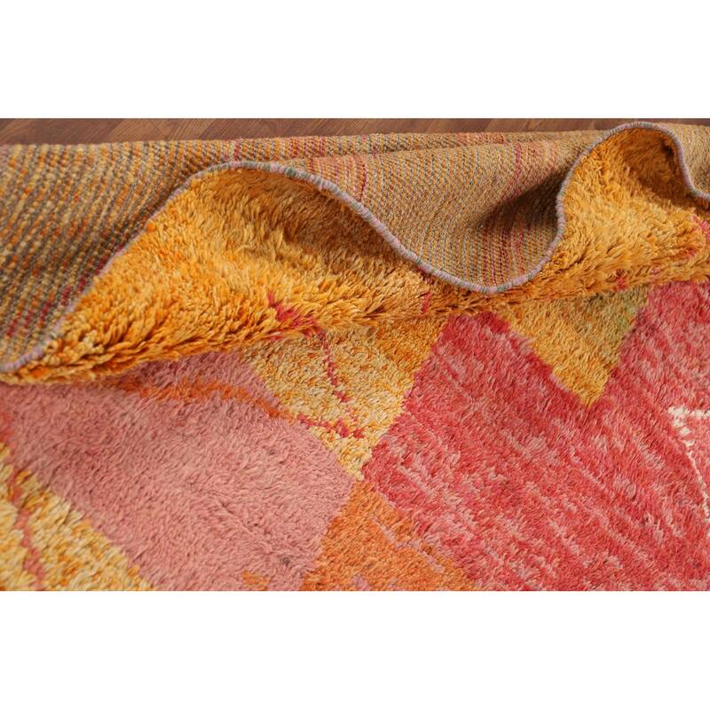 Plush Moroccan Oriental Area Rug Hand-Knotted Geometric Wool Carpet - 9'1" x 12'9"