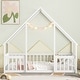 preview thumbnail 28 of 50, Pine Wood House-Shaped Floor Bed Frame with Fence & Guardrails for Kids Girls Boys, No Need Spring Box