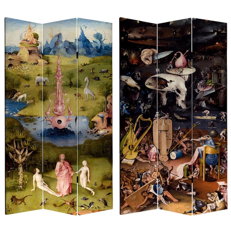 Double Sided Garden of Delights 7-foot Tall Canvas Room Divider