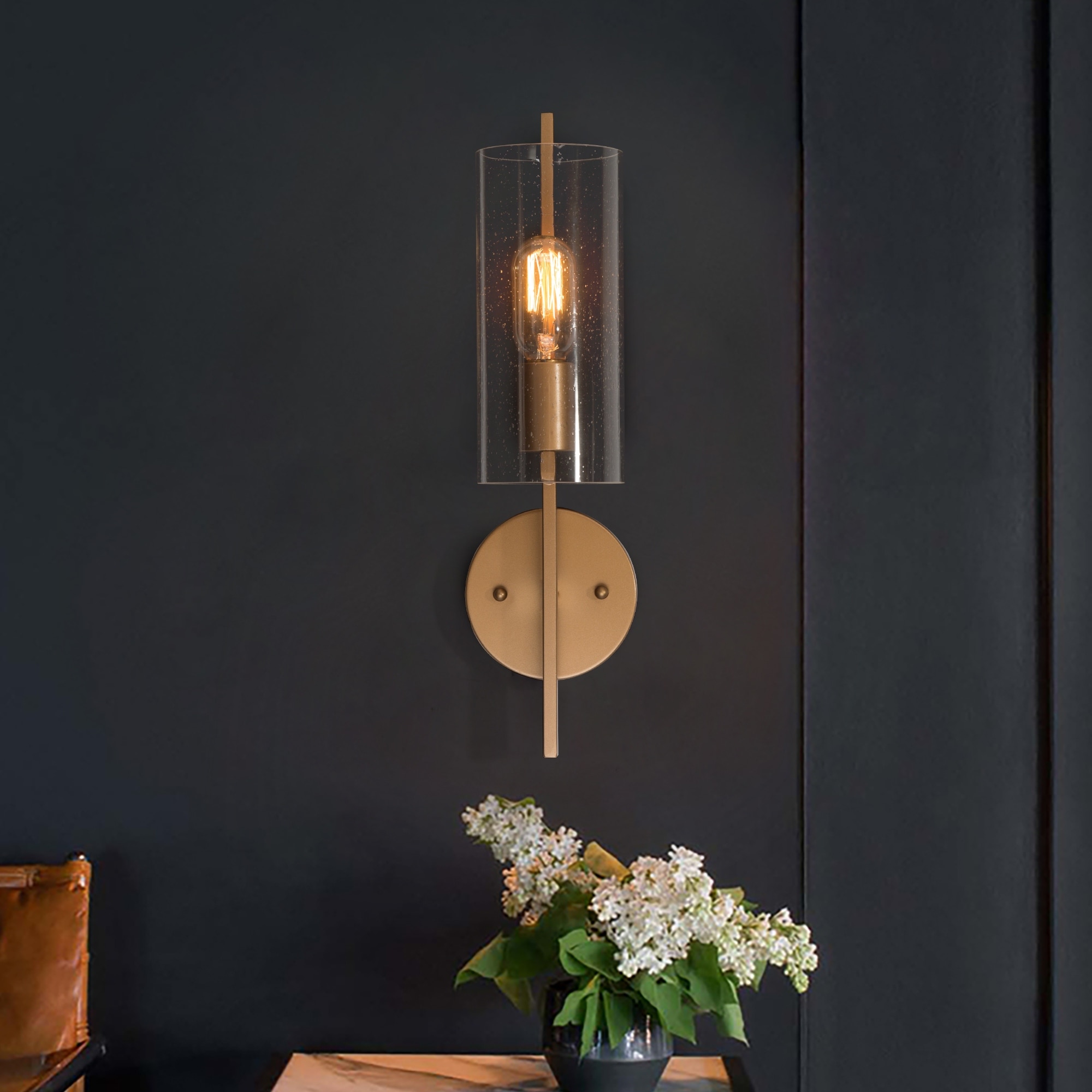 Velus Modern Gold 1-Light Seeded Glass Bathroom Vanity Light
