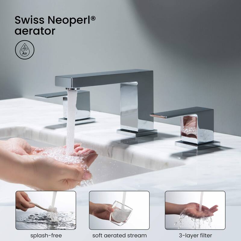 Cube 8“ Widespread Bathroom Sink Faucet with Drain Assembly