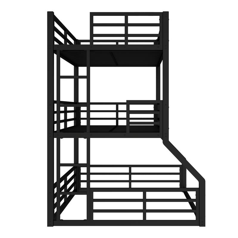 Triple Metal Bunk Bed with Safety Guardrails, Noise-Reduced Design, Black