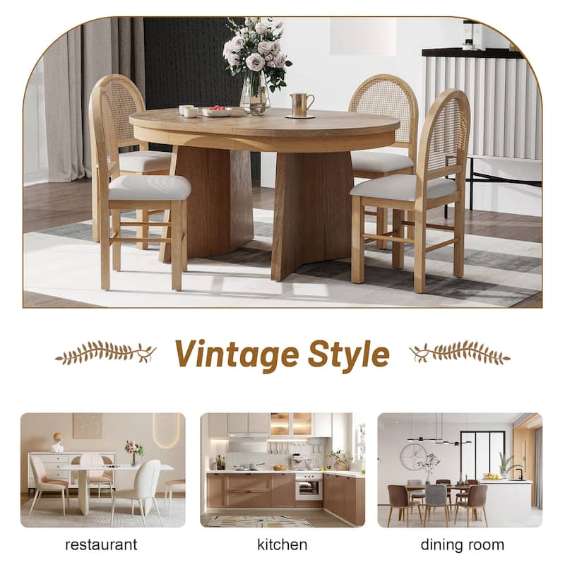 5-Piece Round Dining Set with 4 Upholstered Chairs and Extendable Table for Family Meals and Gatherings