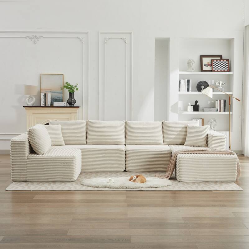 Roomfitters Modular Sectional Sofa, Deep Seat L-Shaped Cloud Couch with Right Chaise in Plush Corduroy for Living Room Comfort