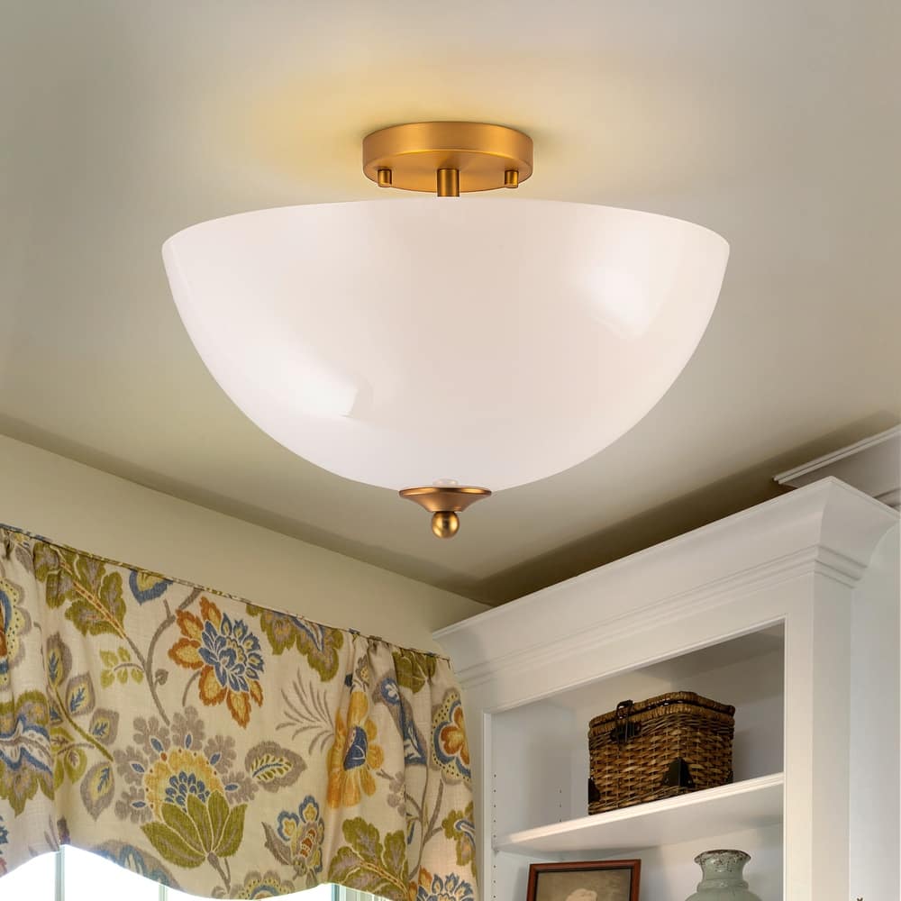 3 Light Glass Ceiling Light Fixture Gold Semi Flush Mount Ceiling Light Fixture