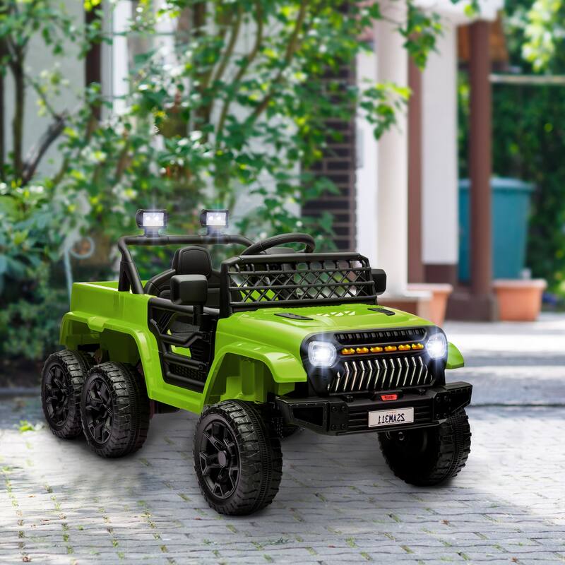 Kids Electric Ride On Truck with Switchable 4WD or 2WD, Spring Suspension, LED Light, Horn and Parental Remote Control