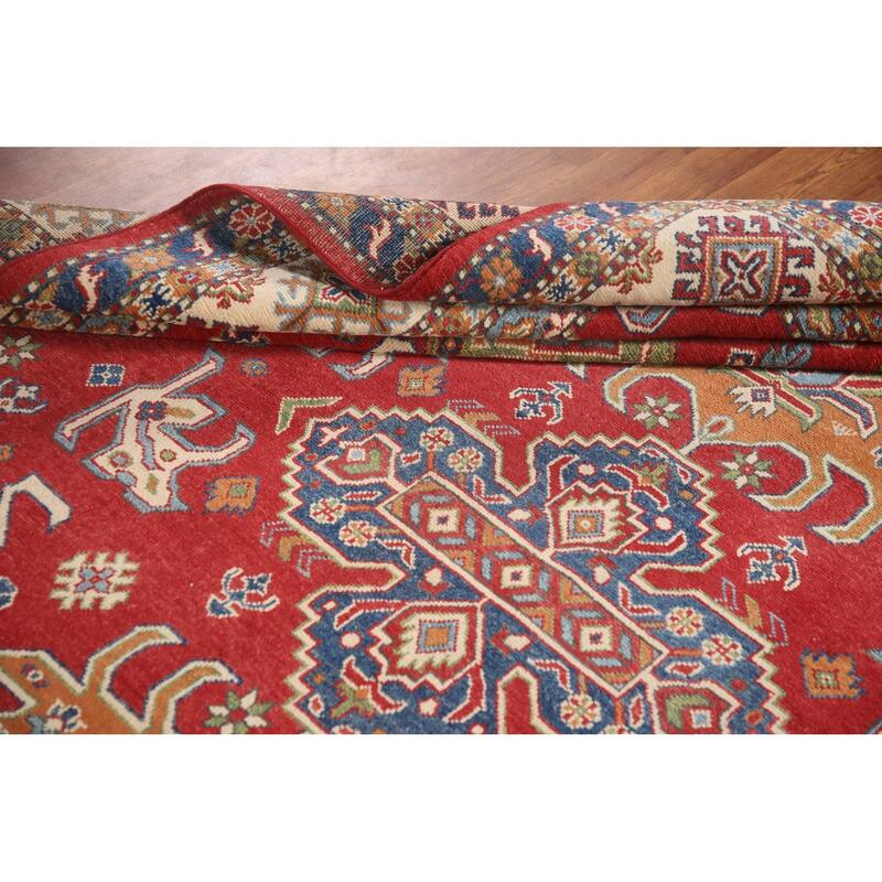 Geometric Kazak Oriental Area Rug Handmade Red Wool Carpet - 8'0" x 9'8"