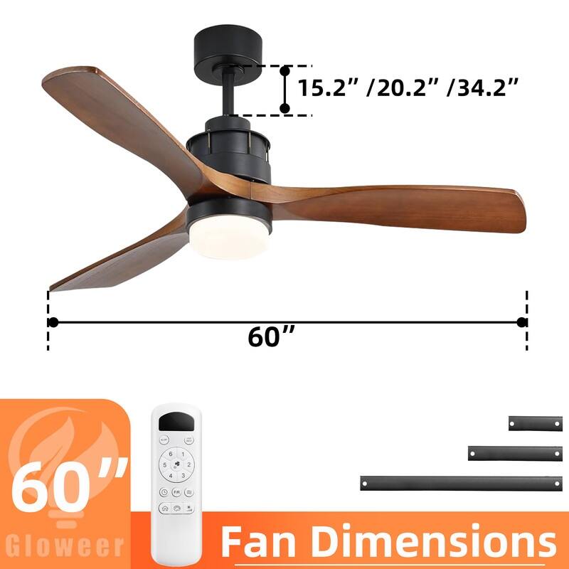 60" Black & 52" White Ceiling Fans with LED Light & Reversible DC Motors