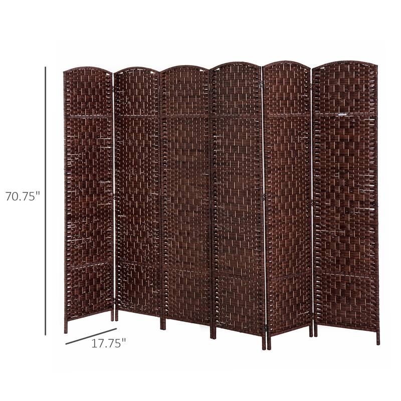 HomCom 6' Tall Wicker Weave Six Panel Room Divider Privacy Screen - Chestnut Brown