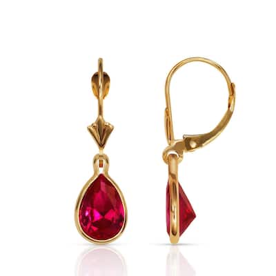 Curata Solid 14k Yellow Gold Birthstone Large Pear-shape Cubic Zirconia Bezel Dangle Leverback Earrings (6mm x 27mm)