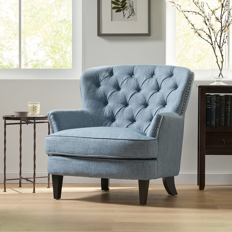 Tafton Tufted Oversized Fabric Club Chair by Christopher Knight Home - 33.50" L x 35.00" W x 34.50" H - Light Blue