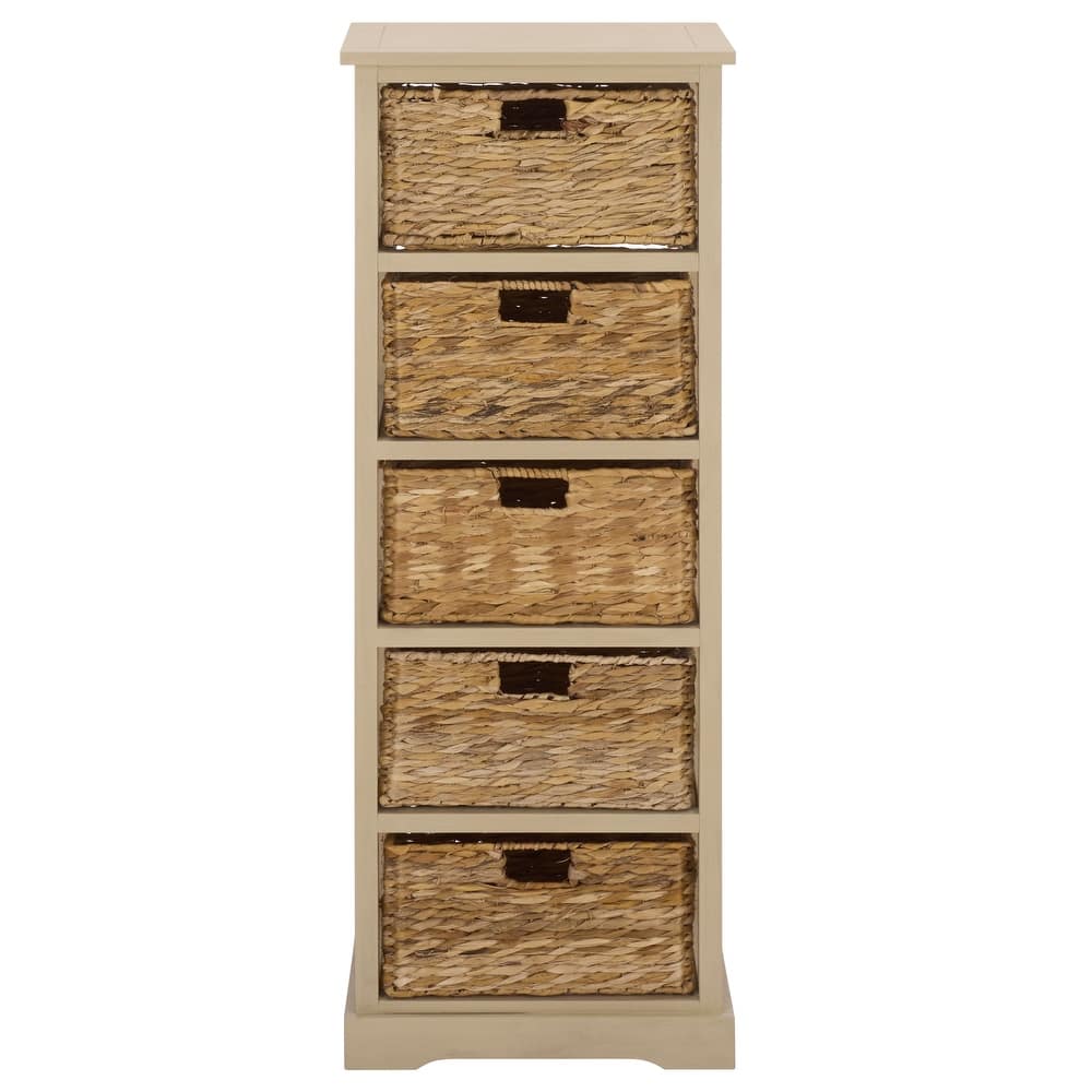 SAFAVIEH Faith Distressed Black 5-Drawer Wicker Basket Storage Tower - 17.3" x 13.4" x 46.1" - 17"W x 13"D x 46"H