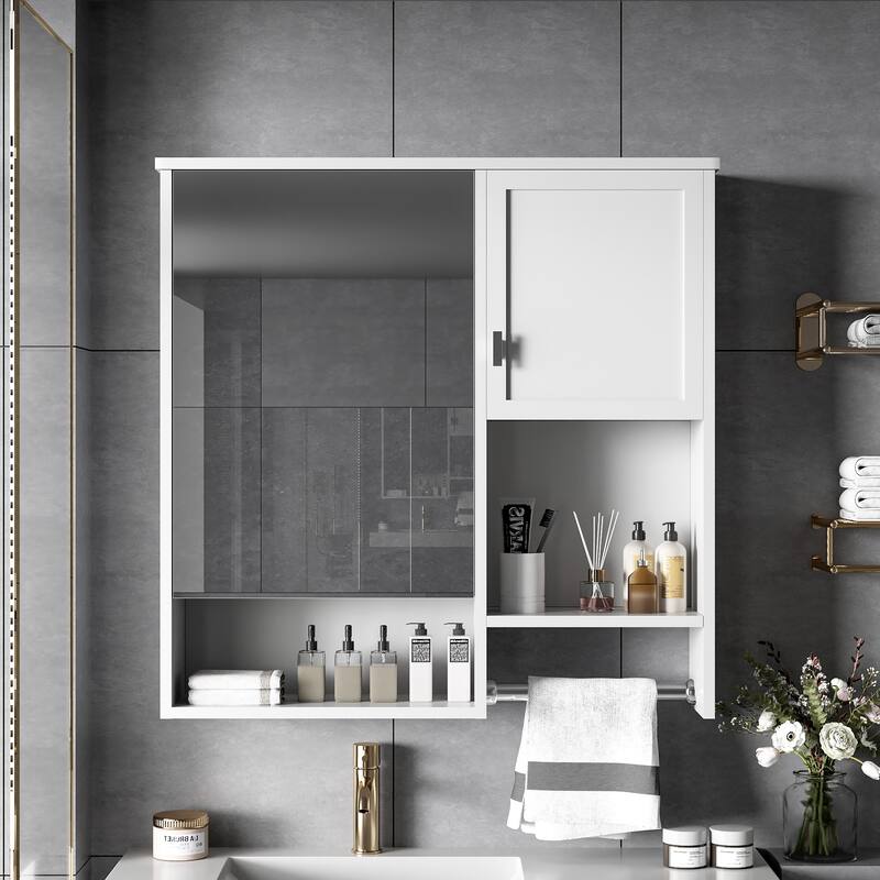 Modern Wall Mounted Bathroom Medicine Cabinet,Bathroom Wall Storage Cabinet with Mirror,Towels Bar