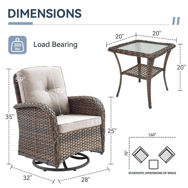 Gymojoy Patio Furniture Set Outdoor Wicker Swivel Glider Chairs Set