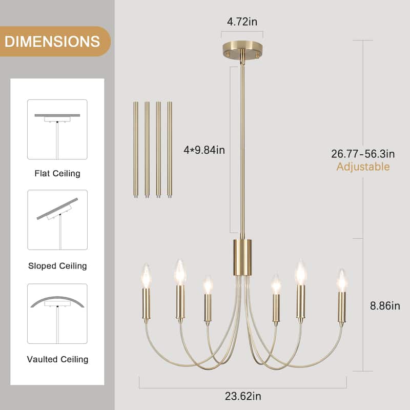Farmhouse style 6 - Light Metal Candle Chandelier for Kitchen Dining Room - N/A