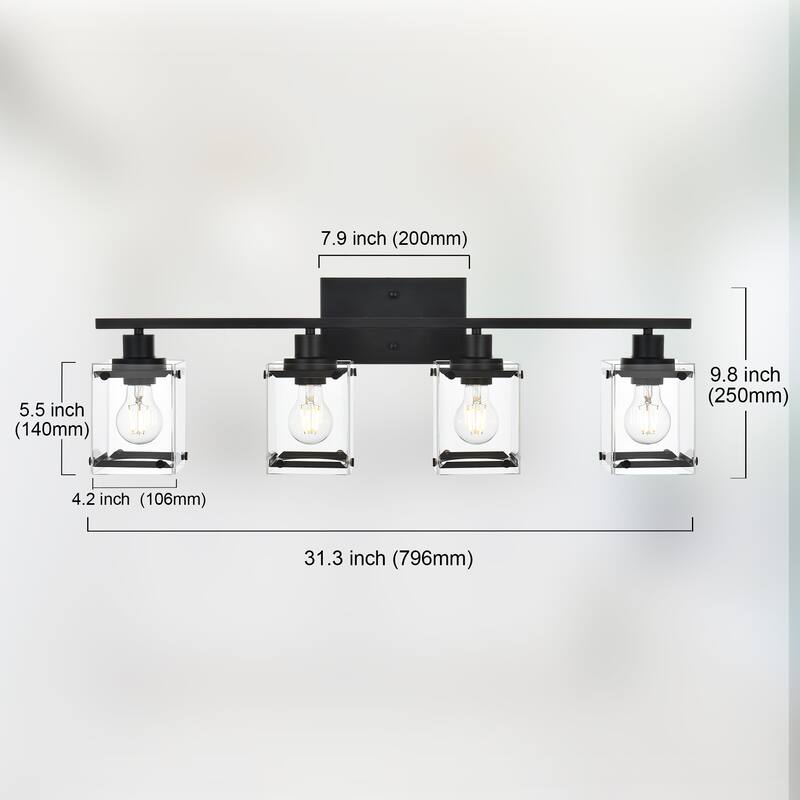 Bathroom Vanity Light Matte Black with Rectangular Clear Glass
