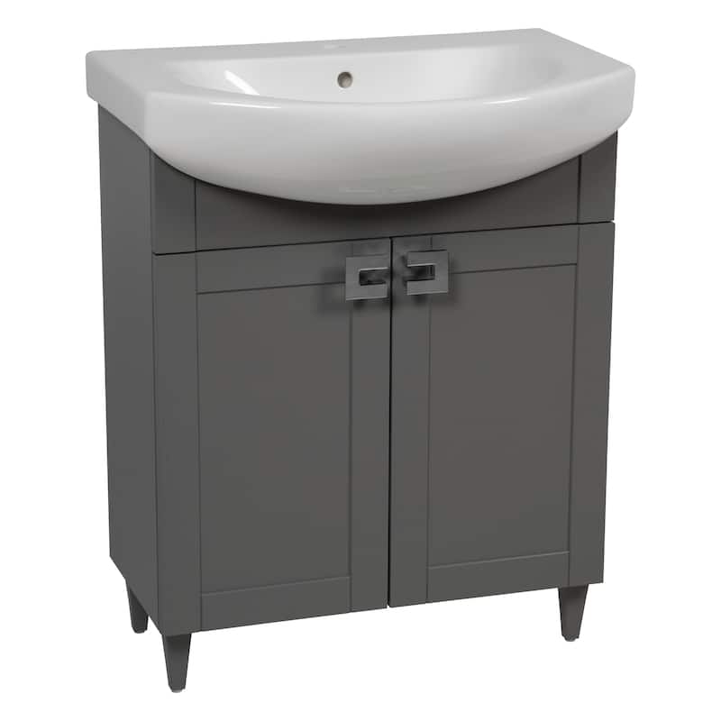 Modern Free standing Bathroom Vanity with Washbasin Woodmix Gray Matte Non-Toxic MDF-26"-Olimpia Grey Matte 26" - Grey - 38" (26+12)-Olimpia 26" Mirror Grey - Matte