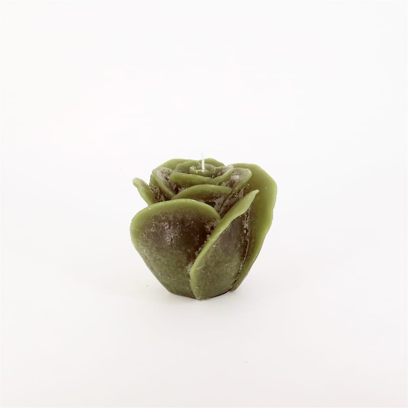Large 1-Wick Rose Candle 5.5"Dia x 4.75" Dark Green - Dark Green