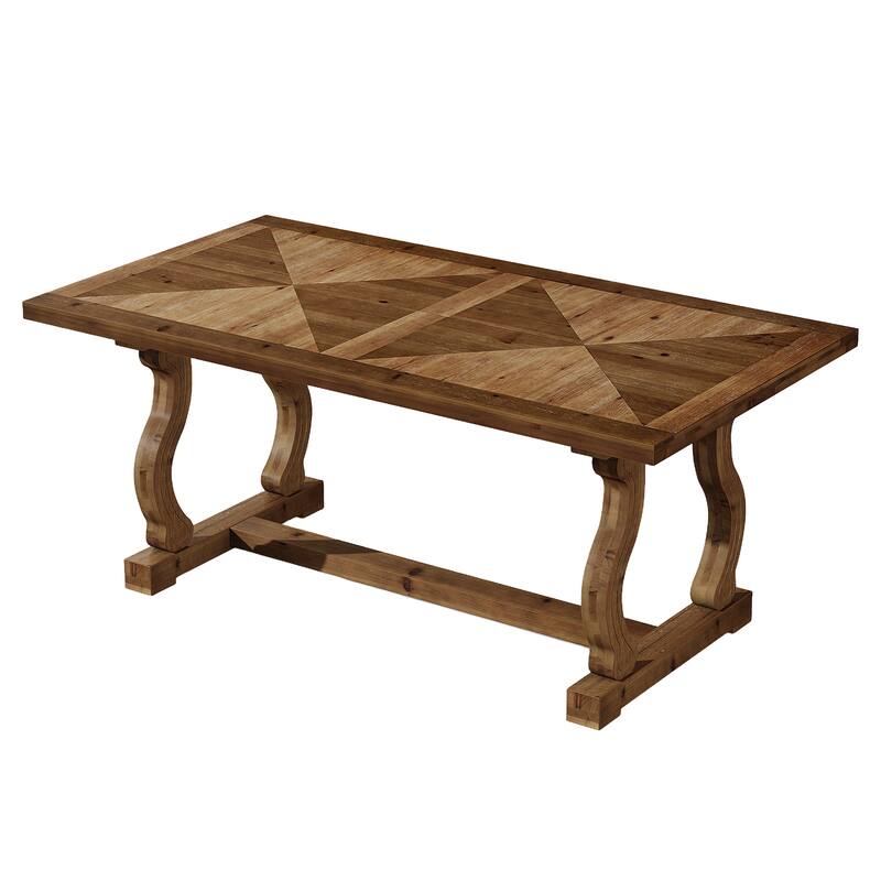 63" Solid Wood Office Executive Desk with Diamond Parquetry Top and Scroll Legs