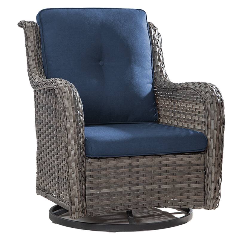 Cozywor Brown Wicker Patio Swivel Rocking Chair - Blue