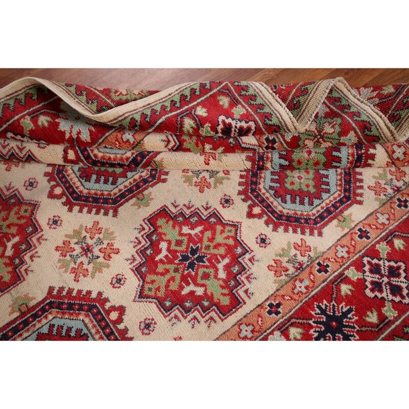 Beige / Ivory Kazak Oriental Area Rug Hand-Knotted Wool Carpet - 4'11" x 6'6"