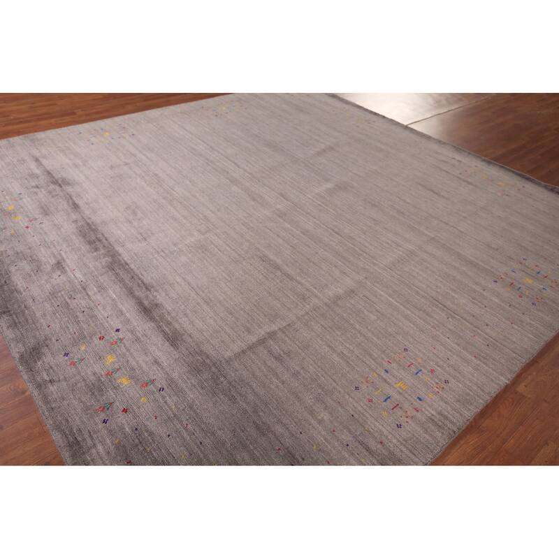 Striped Gabbeh Indian Square Area Rug Hand-Knotted Wool Carpet - 9'9"x 9'9"