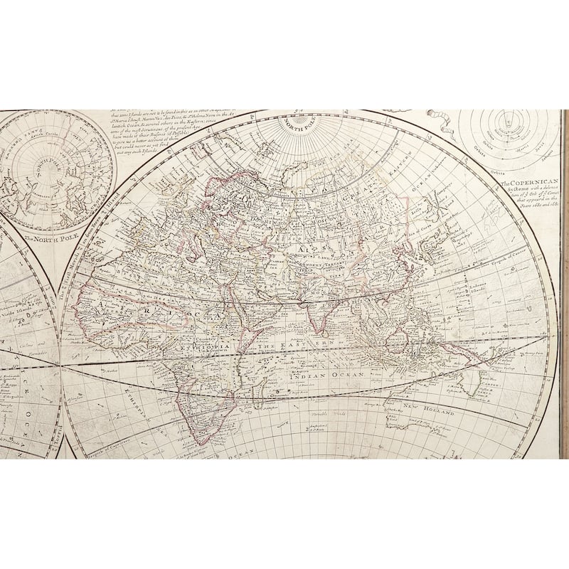 Canvas World Map Framed Wall Art with Gold Frame - Beige - Roche River Decor