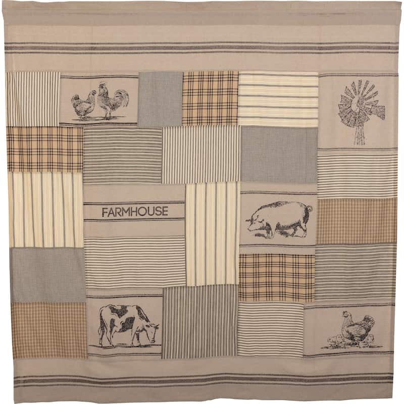 Sawyer Mill Charcoal Stenciled Patchwork Shower Curtain 72x72