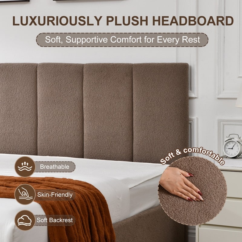 Modern Upholstered Lift-Up Storage Platform Bed with Headboard