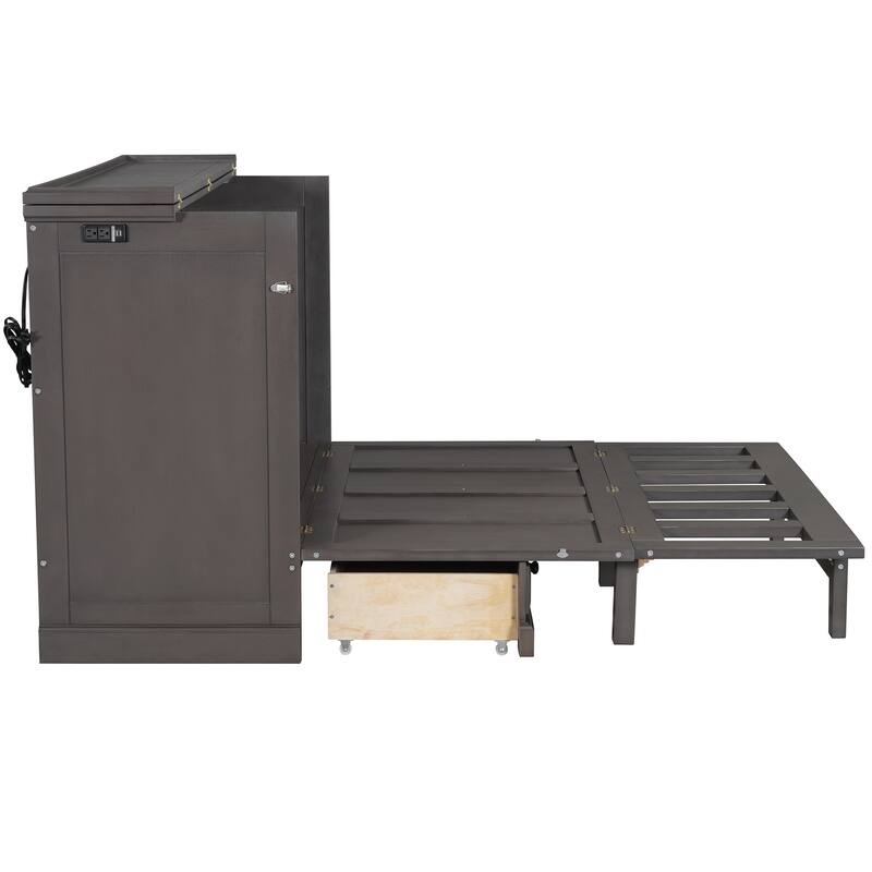 Solid Pine Murphy Bed with Charging Station & Storage Drawer