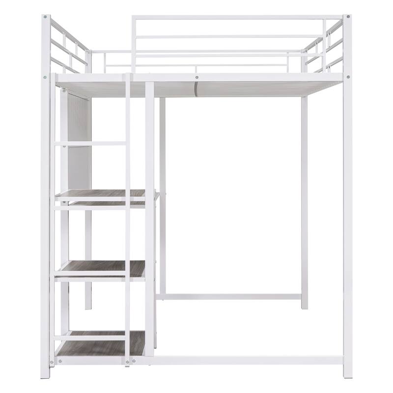 Twin Metal Loft Bed with Desk, Shelves, and Whiteboard, Space-Saving Design