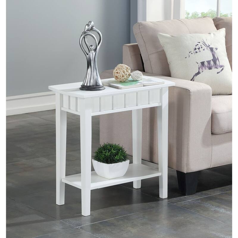 End Table with Shelf and Smooth Diamond Design, Modern Accent Table with Rubberwood Legs and Two Tier Storage - 24