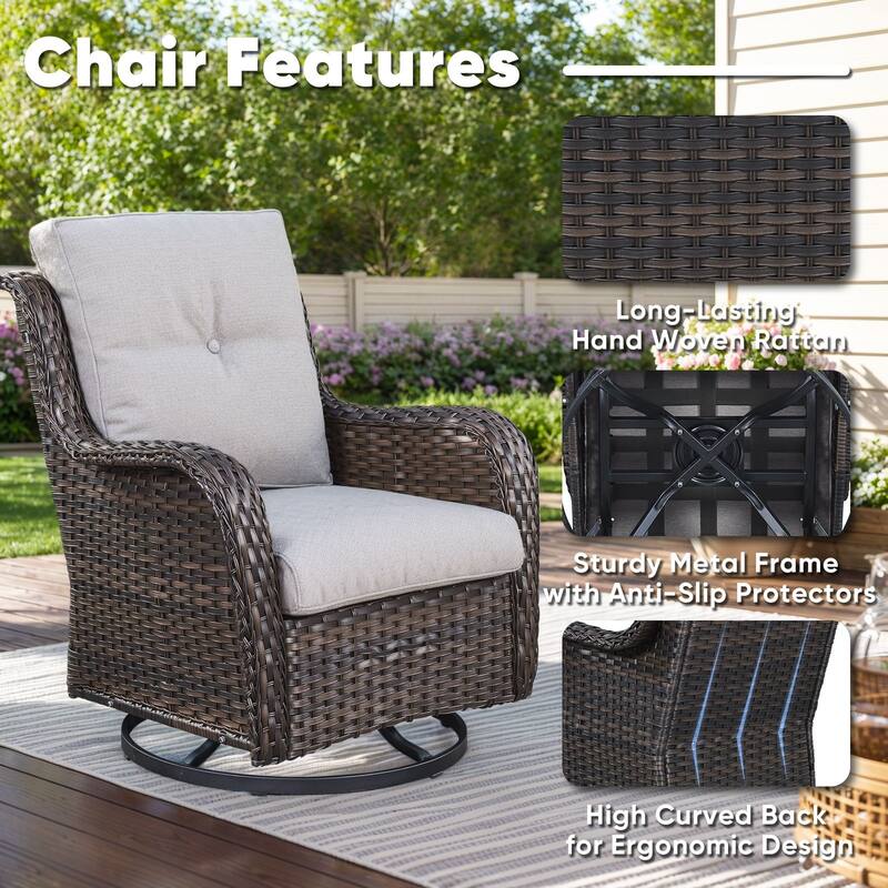 Gymojoy 3-Piece Rattan Wicker Rocking Swivel Chair Set with Table