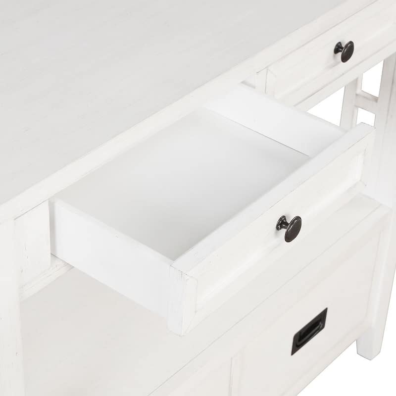36" Pine Wood Console Table with Drawers and Shelves