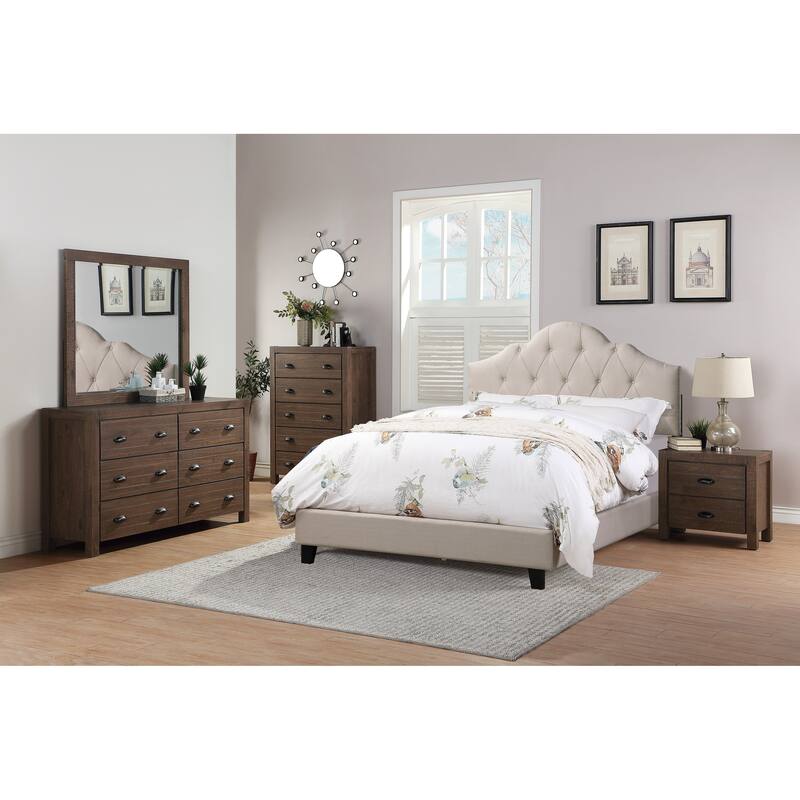 Adjustable Full Size Upholstered Bed Frame with Tufted Headboard, Light Brown, Contemporary Design