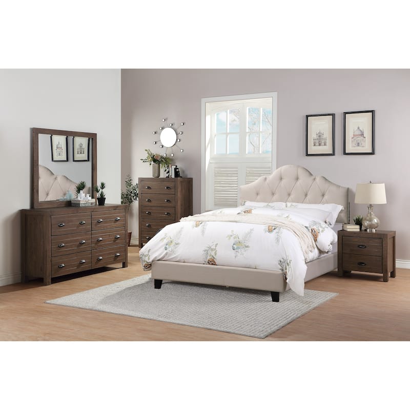 Queen Size Polyfiber Upholstered Platform Bed with Adjustable Arch Headboard and Button Tufting